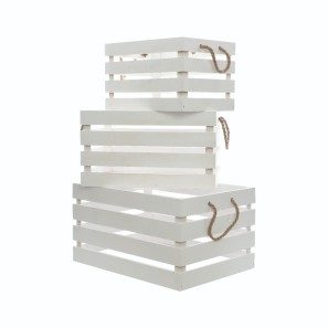 White Display Crates with Rope Handle - Set of 3